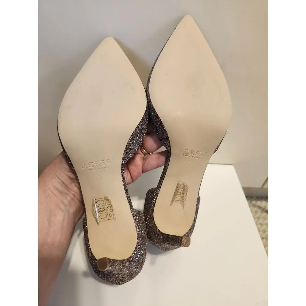 J.Crew Iridescent Glitter D'Orsay Pointed Toe Pumps Sz. 7 $228 Made in Italy